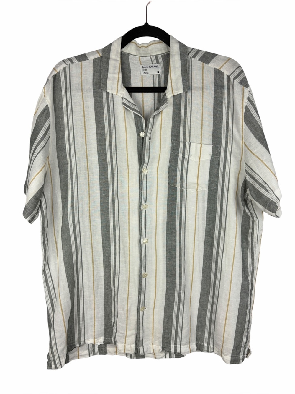 Frank And Oak Linen Organic Cotton Striped Short Sleeve Shirt Men’s Medium